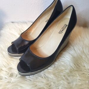 Michael Michael Kors Adalia Patent Leather Peep Toe Platform Wedge Heels